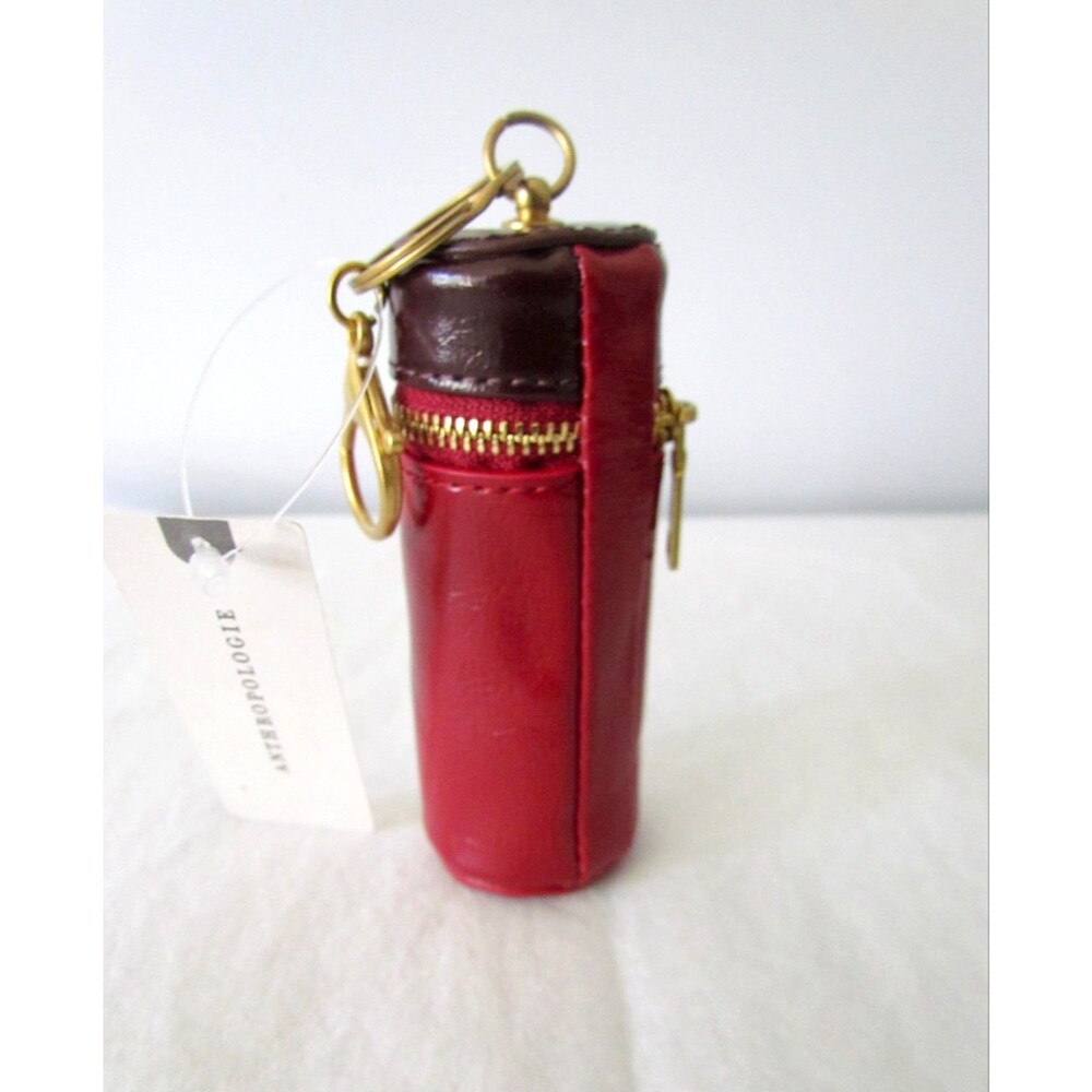 Anthropologie Lipstick Case Bag Charm Keychain Dark Red Goldtone Zip SOLD OUT